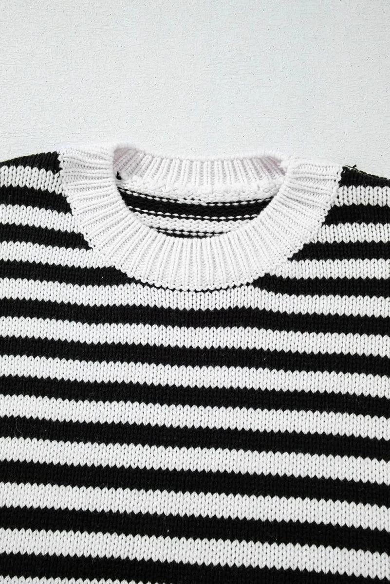 Striped Round Neck Long Sleeve Sweater - Love Salve